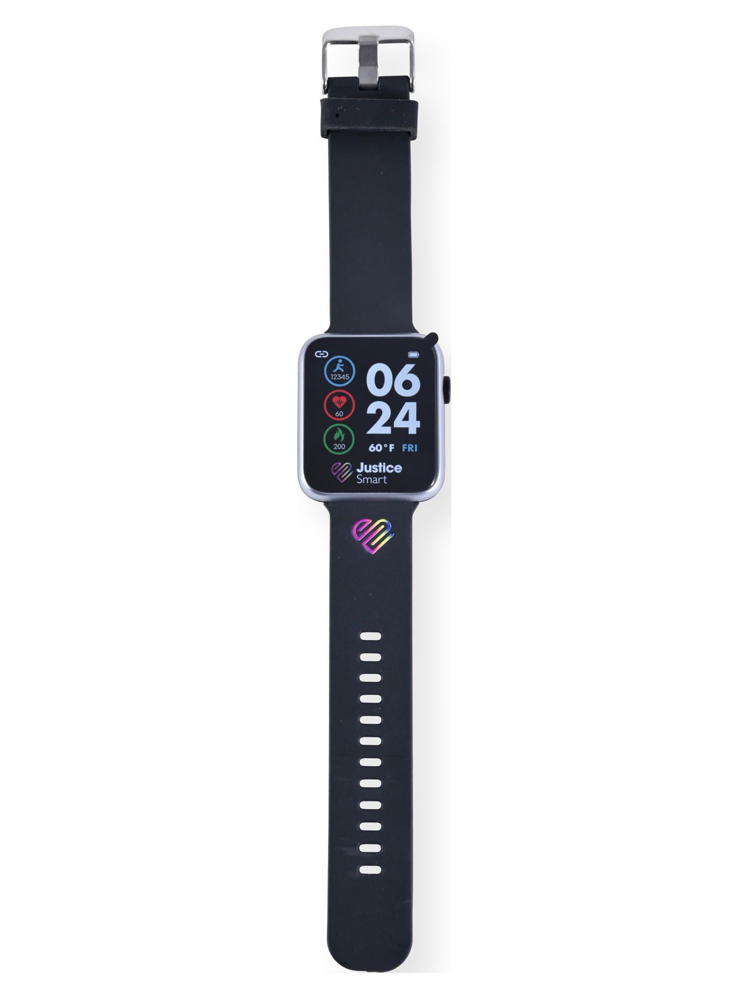 Justice Unisex Tween Smart Watch with Silicone Strap with Perforated Band in Black (JSE4225WM) - Image 4