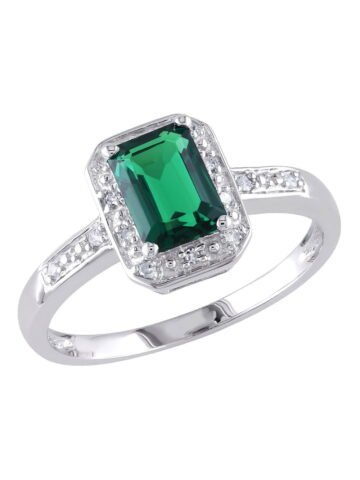1.00 Carat (Ctw) Lab-Created Emerald Ring with Diamonds in Sterling Silver for Women
