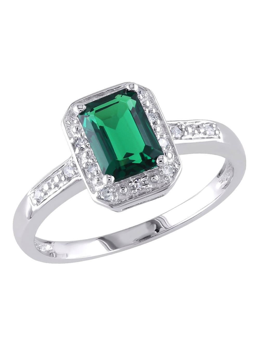 1.00 Carat (Ctw) Lab-Created Emerald Ring with Diamonds in Sterling Silver for Women