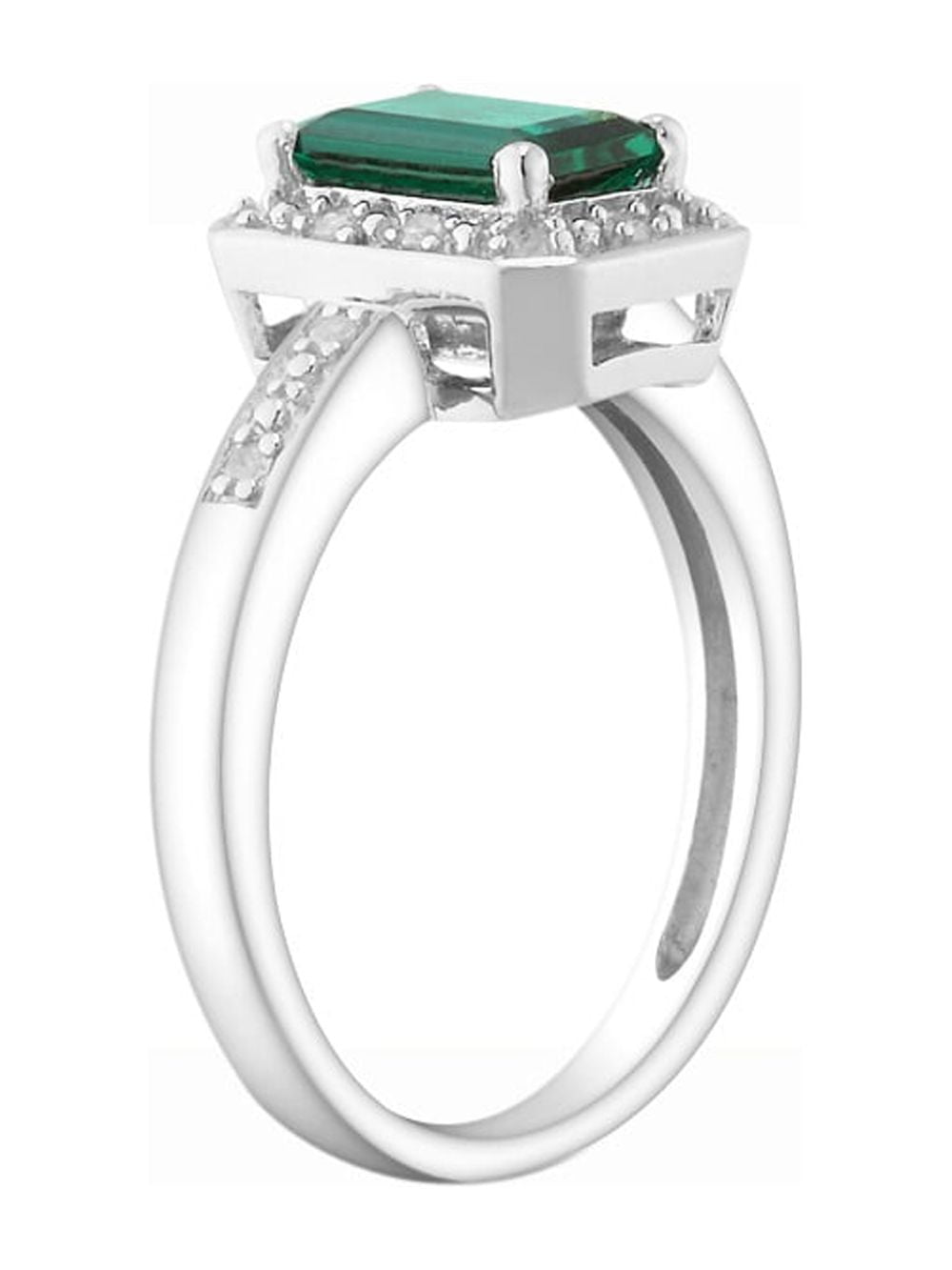 1.00 Carat (Ctw) Lab-Created Emerald Ring with Diamonds in Sterling Silver for Women - Image 4