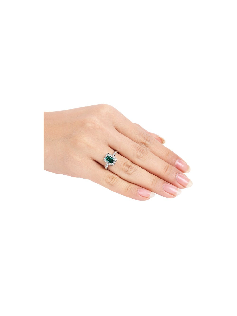 1.00 Carat (Ctw) Lab-Created Emerald Ring with Diamonds in Sterling Silver for Women - Image 2