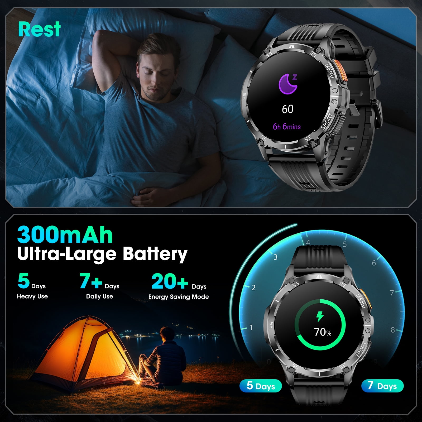 1.43-inch Men's and Women's Smartwatch with Fitness Tracking, Answer/Dial/100 Sport Modes, IP67 Water Resistant Sports Pedometer Fitness Watch fits for Android and iPhone Devices (Black) - Image 5