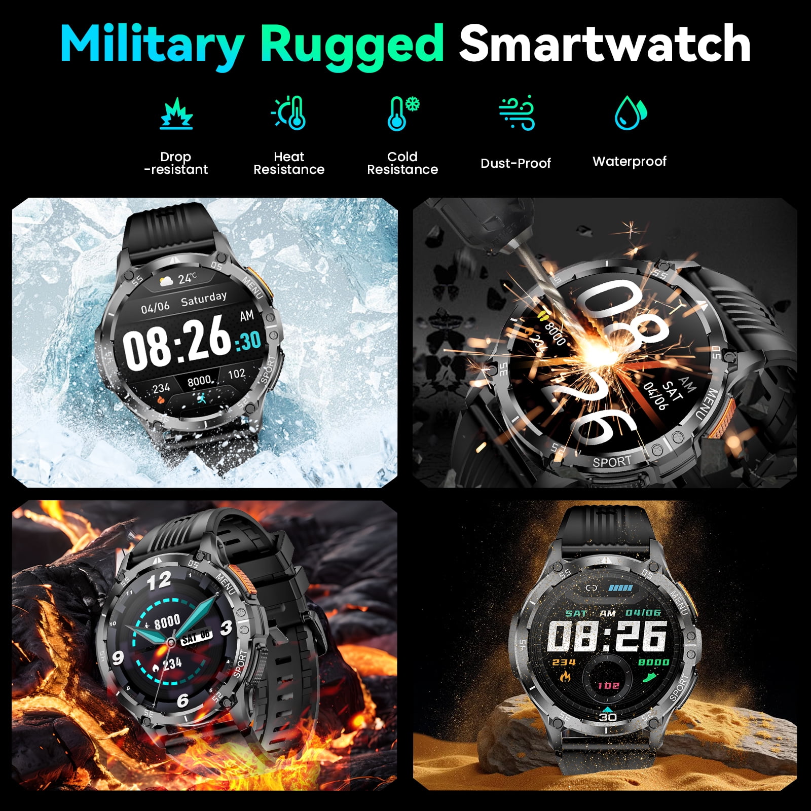 1.43-inch Men's and Women's Smartwatch with Fitness Tracking, Answer/Dial/100 Sport Modes, IP67 Water Resistant Sports Pedometer Fitness Watch fits for Android and iPhone Devices (Black) - Image 2