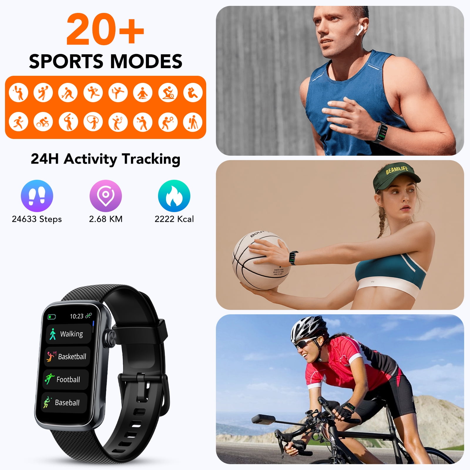 1.47" Fitness Tracker, Smartwatch for Women Men with Multiple Sport Modes Step Counter, Bluetooth Calls (Make/Answer), IP68 Waterproof, Fitness Tracker Compatible with Android and iPhone, Black - Image 5