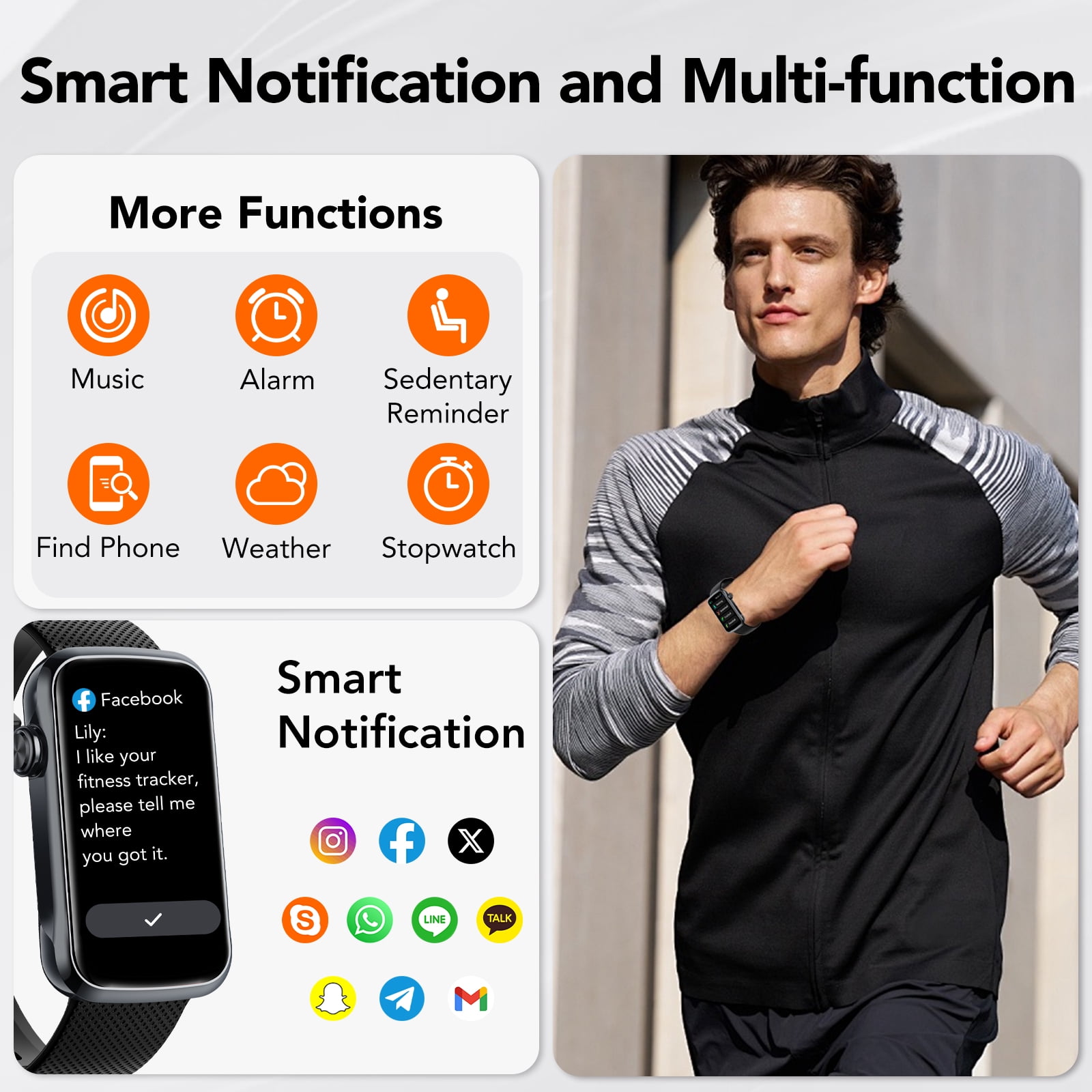 1.47" Fitness Tracker, Smartwatch for Women Men with Multiple Sport Modes Step Counter, Bluetooth Calls (Make/Answer), IP68 Waterproof, Fitness Tracker Compatible with Android and iPhone, Black - Image 3