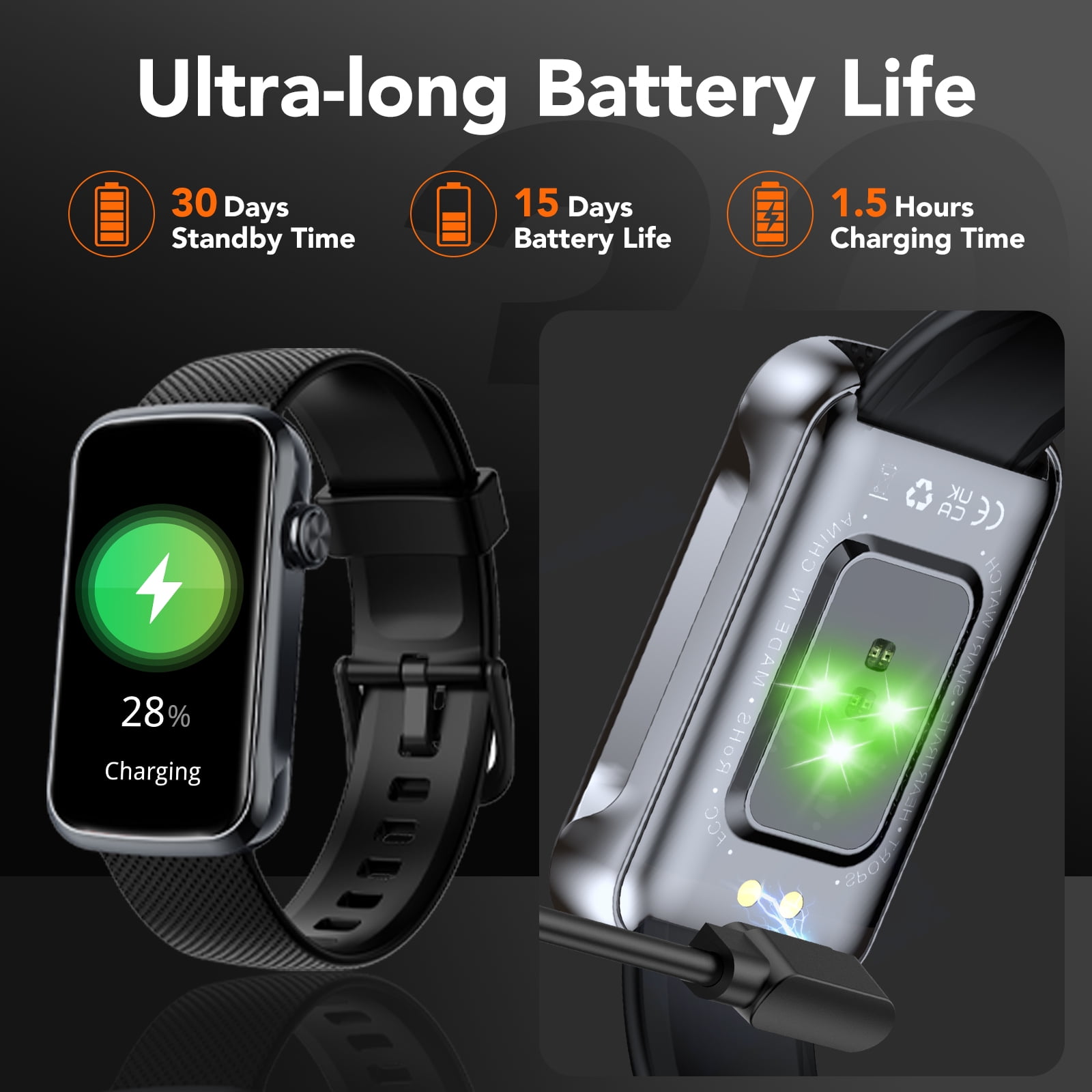 1.47" Fitness Tracker, Smartwatch for Women Men with Multiple Sport Modes Step Counter, Bluetooth Calls (Make/Answer), IP68 Waterproof, Fitness Tracker Compatible with Android and iPhone, Black - Image 2