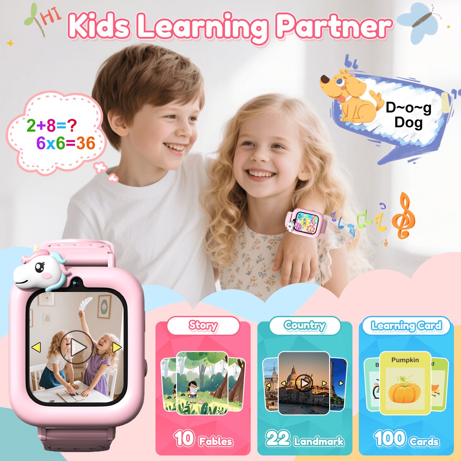 1.83" Kids Smart Watch for Girls HD Touch Screen with 39 Educational Games, Camera, Pedometer, Alarm Clock, ABC Learning, Music Player, Birthday Gift for Boys Girls Ages 5-12 - Image 5