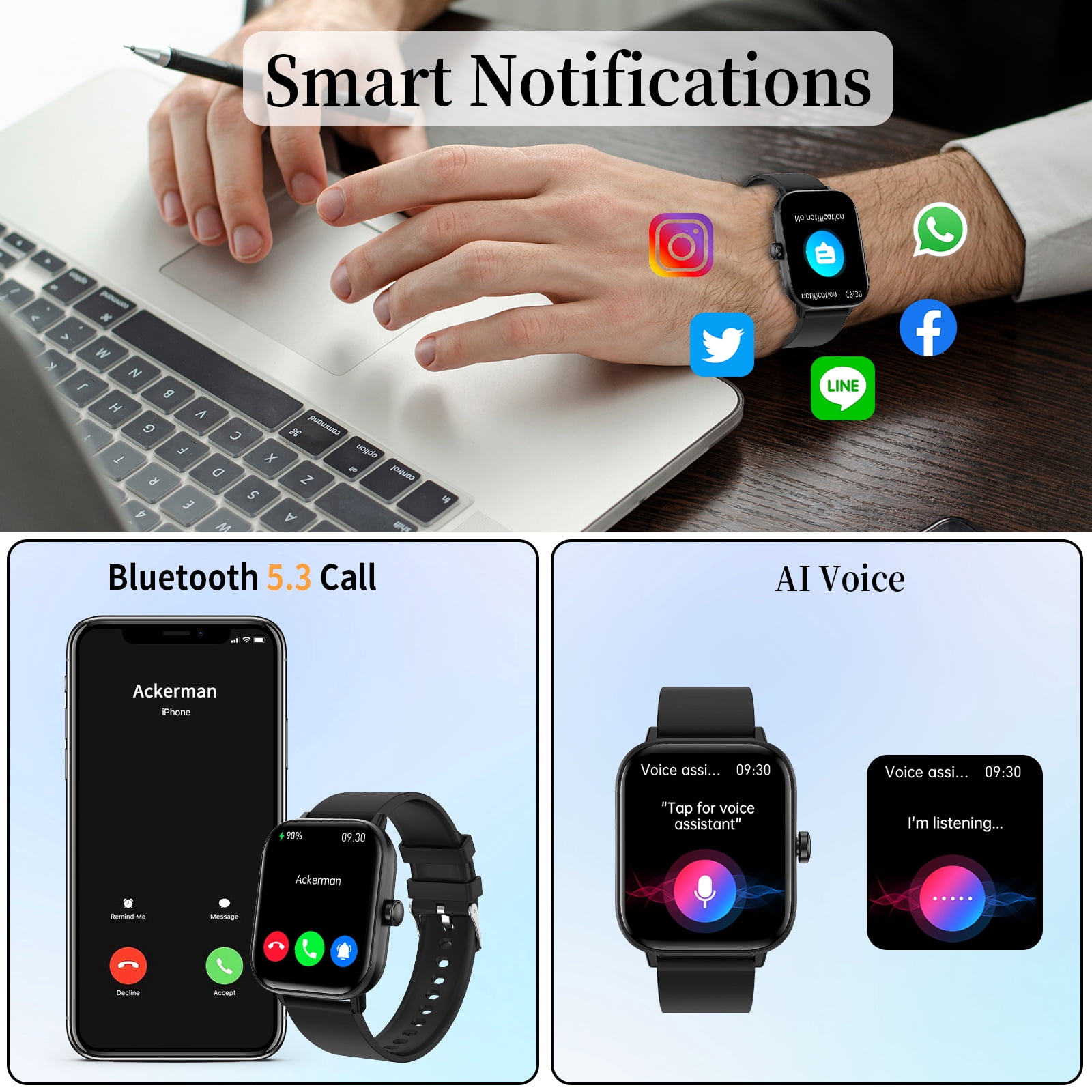1.83" Smart Watch for Women Men, Make/Answer Calls with Fitness and Wellness Tracking 100+ Sports Modes Step Calorie Counter IP67 Waterproof for Android and iPhone - Image 3