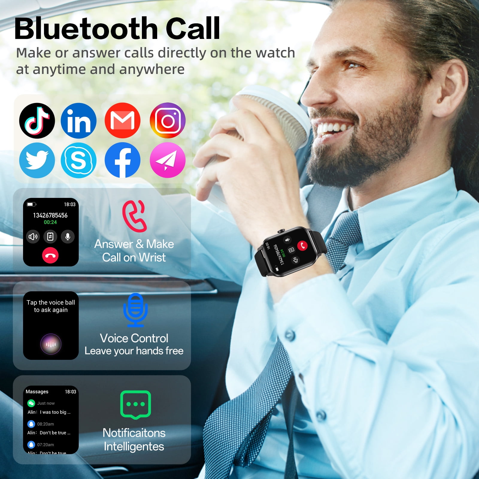 1.96" Smart Watch | Bluetooth Call, Fitness Tracker, 120+ Sports Modes, IP68 Waterproof, Ultra-Thin Design Compatible with Android & iPhone - Image 2