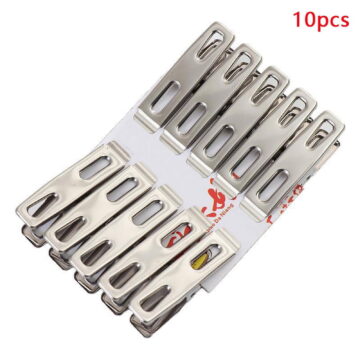 10 Pcs Clothes Pegs Stainless Steel Washing Line Hang Pins Windproof Metal Clamps