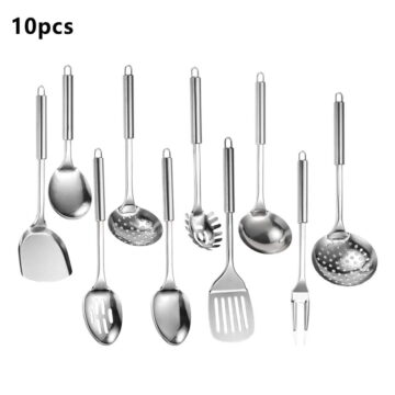 10-Piece Stainless Steel Kitchen Utensil Set Cooking Tools with Hanging Handles