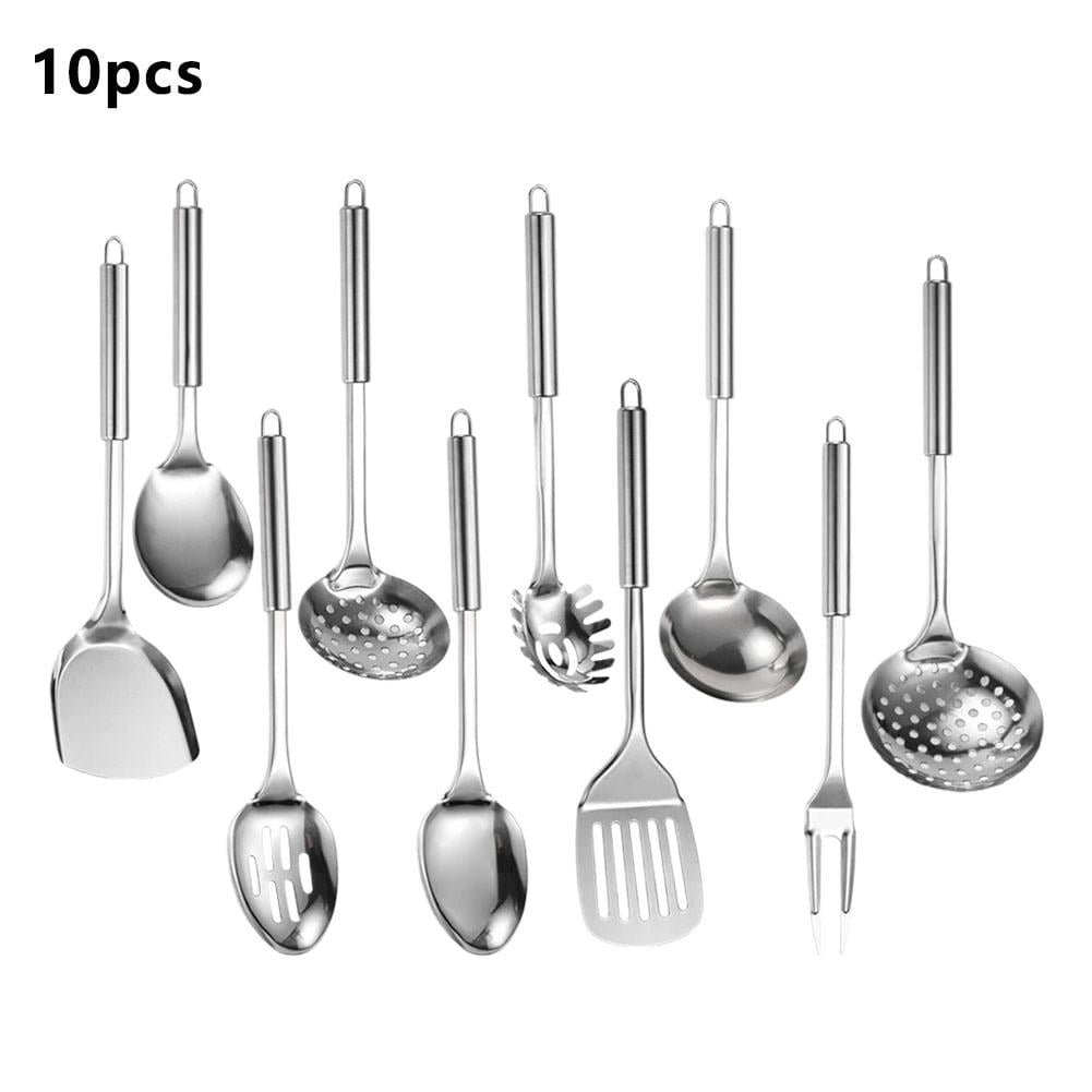 10-Piece Stainless Steel Kitchen Utensil Set Cooking Tools with Hanging Handles