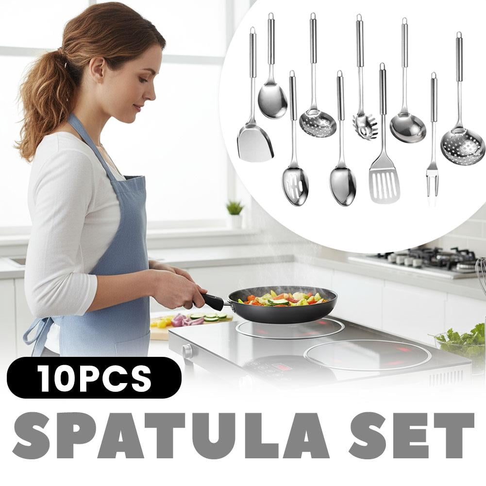 10-Piece Stainless Steel Kitchen Utensil Set Cooking Tools with Hanging Handles - Image 3