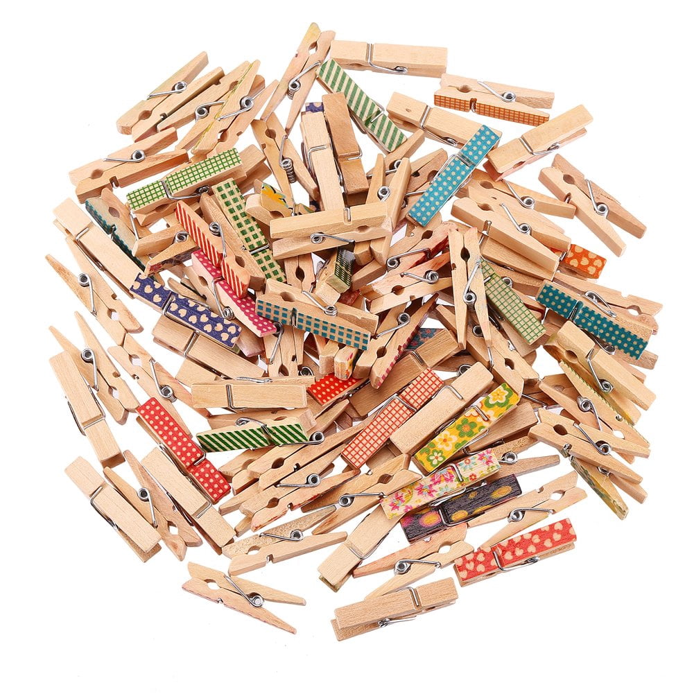 100 Pcs Small Color Painted Wooden Clothespins