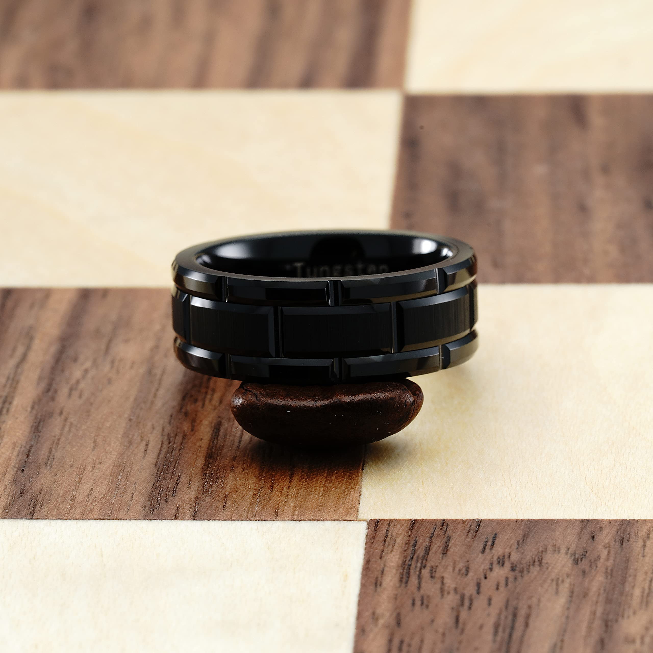 100S JEWELRY Black Tungsten Rings For Men Wedding Band Brick Pattern Brushed Engagement Promise Size 6-16 (Tungsten, 10) - Image 3