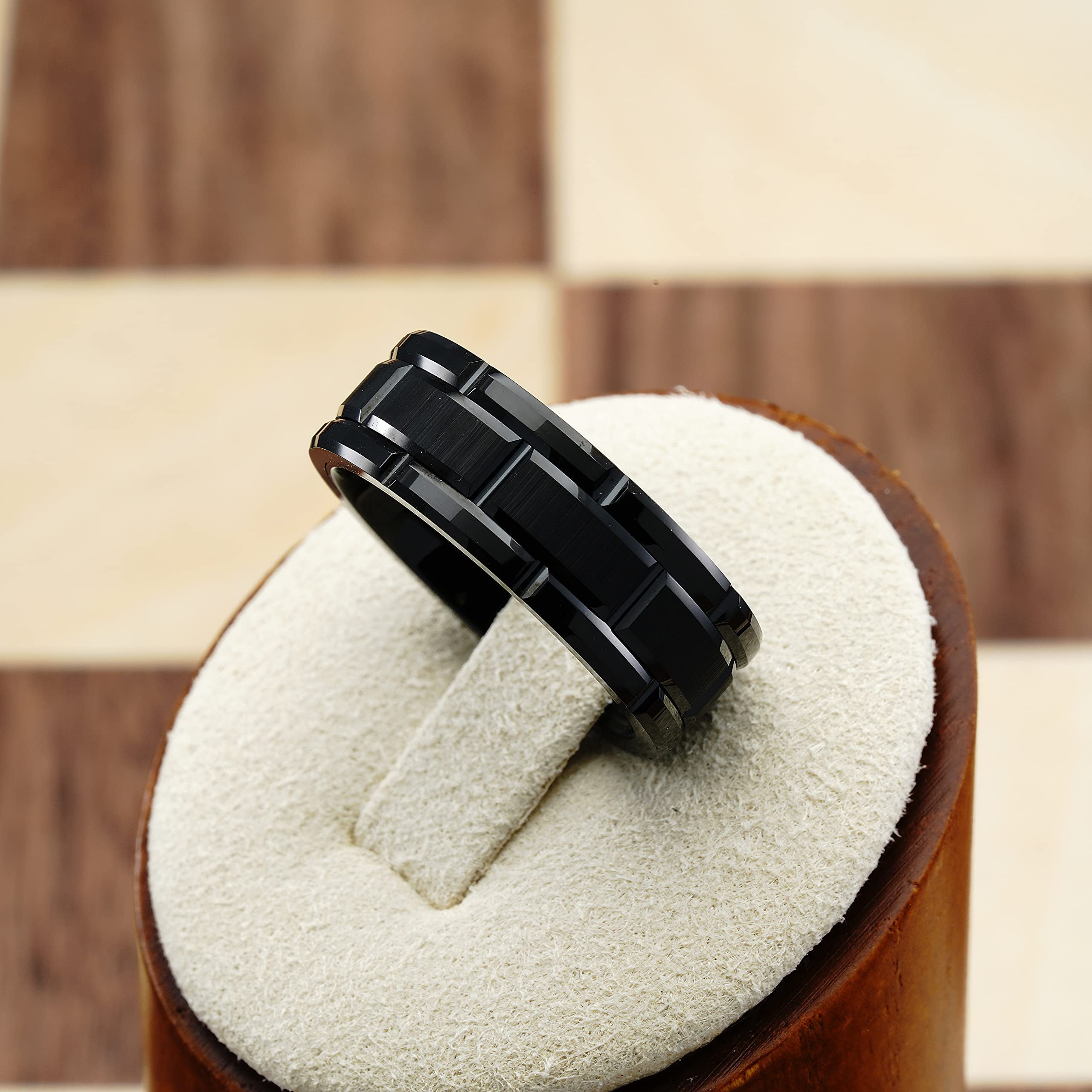 100S JEWELRY Black Tungsten Rings For Men Wedding Band Brick Pattern Brushed Engagement Promise Size 6-16 (Tungsten, 10) - Image 2