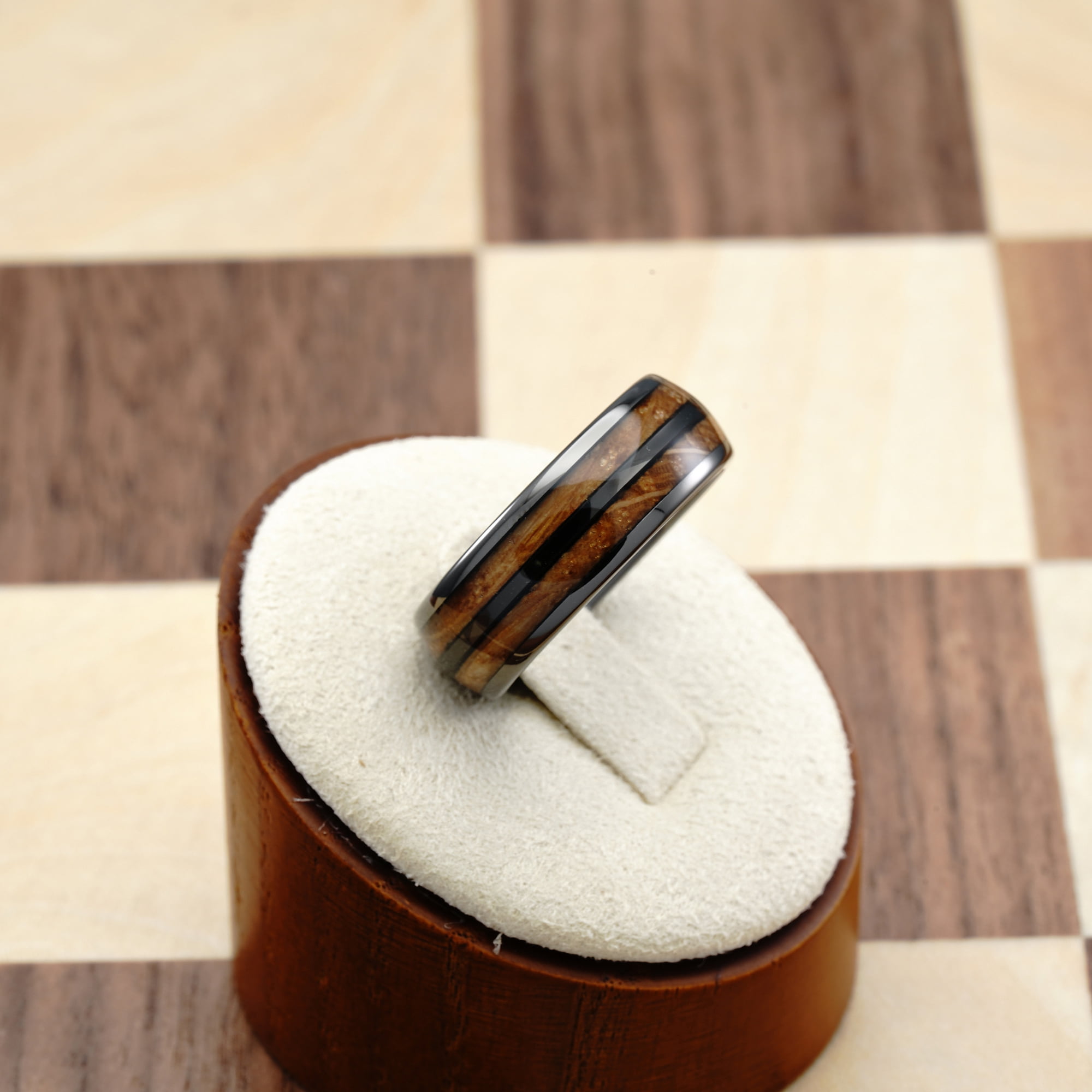 100S JEWELRY Gunmetal Gray Tungsten Rings For Men whiskey barrel Wood grain Inlay wooden Wedding Promise Engagement Band Size 6-16 (Tungsten, 10) - Image 5