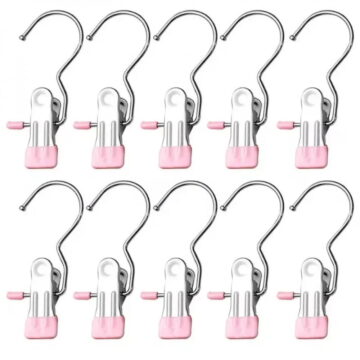 10PCS Stainless Steel Clothespins Laundry Clothes Pegs Hook Portable Hanging Clothes Clip Pants Socks Storage Clip