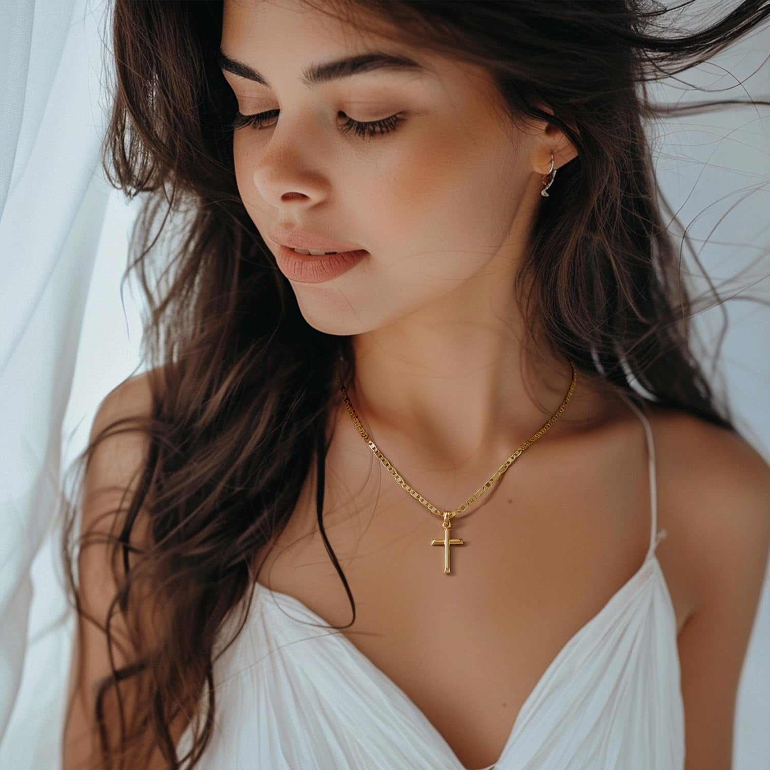14K Gold Cross Necklace for Women Gold Chain with Minimalist Cross Pendant Elegant Faith Jewelry Gift Classic Gold Cross Necklace for Women - Image 2
