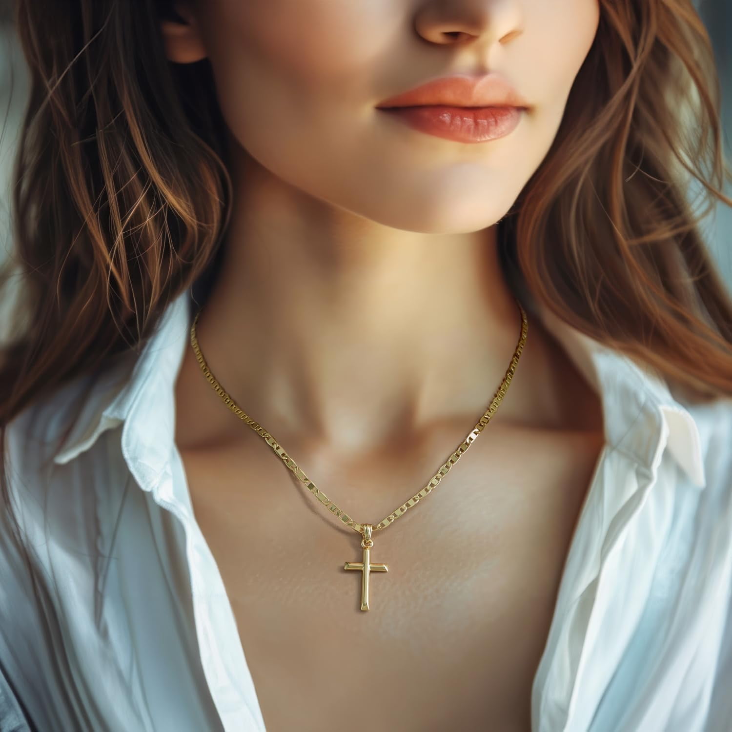 14K Gold Cross Necklace for Women Gold Chain with Minimalist Cross Pendant Elegant Faith Jewelry Gift Classic Gold Cross Necklace for Women - Image 5