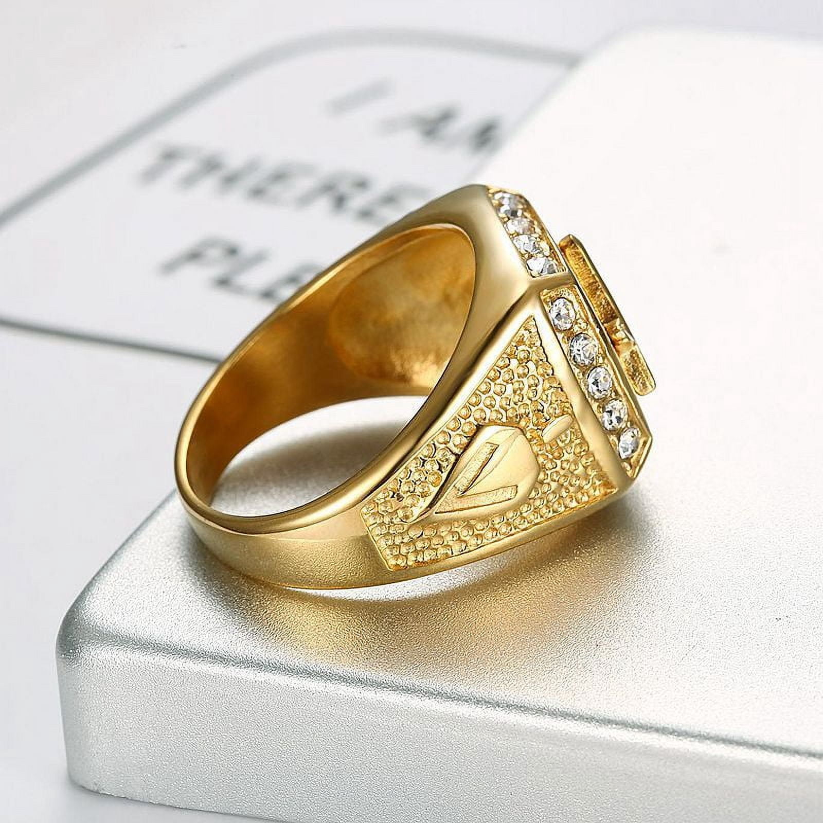 14K Yellow Gold Coolen Gold Color Freemason Ring Men Hip Hop Iced Out Bling Crystal Masonic Rings Fashion Jewelry - Image 2