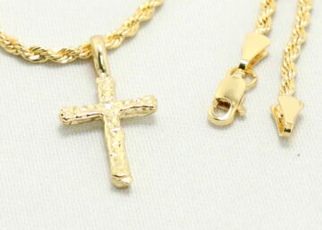 14kt Bonded Gold Chain Necklace, Rope Chain Nugget Cross Necklaces for Women and Men, Best Christmas Gift for, Her, Him - 14kt Bonded Gold Jewelry by Artisan Jeweler