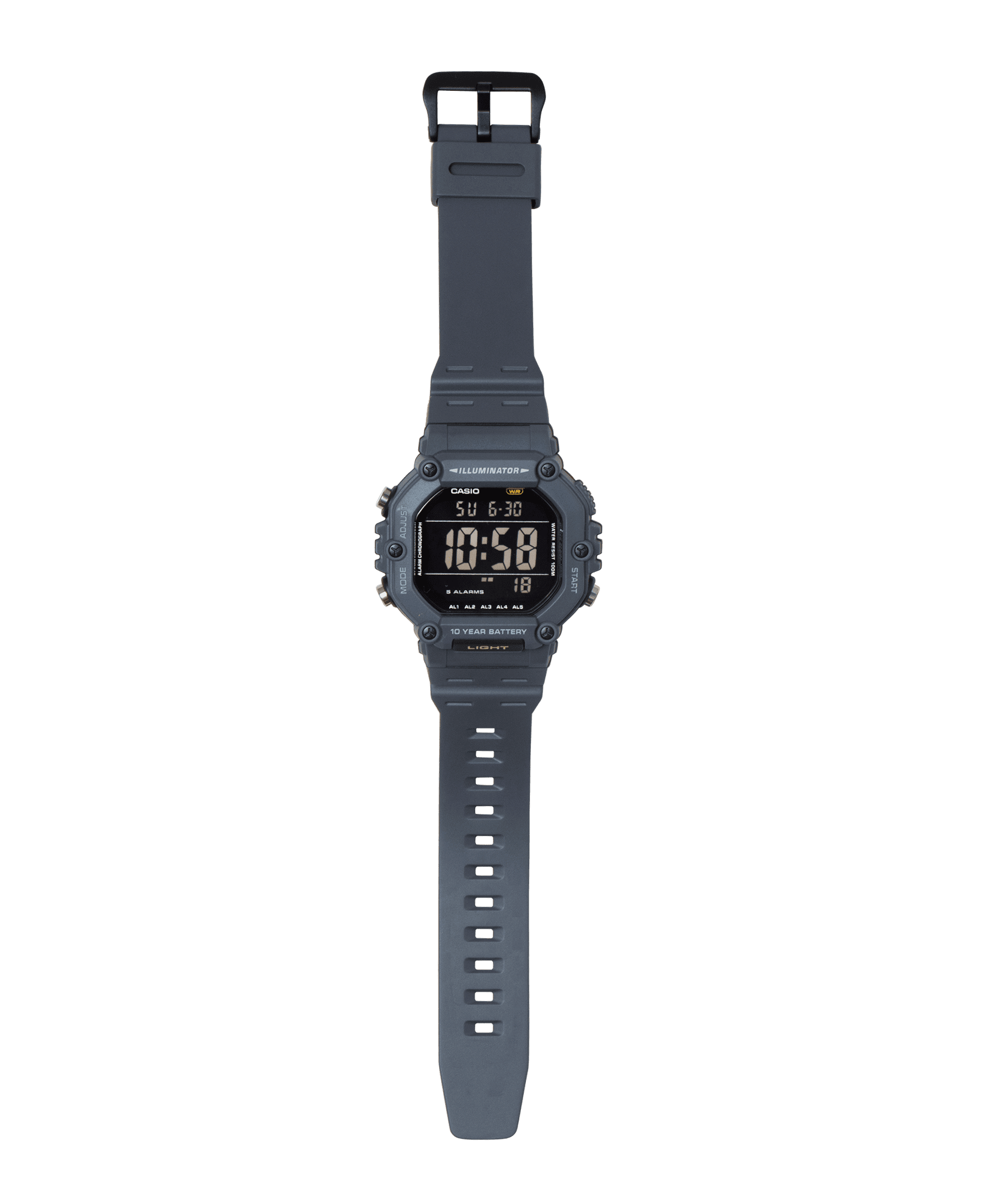Casio Mens Digital Wristwatch Large Lcd 10-Yr Battery 100M Wr Stopwatch Gray - Image 6