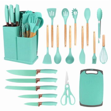 19 Pieces Silicone Kitchen Utensils Set Non Stick Cooking Spatula Spoon Knife Combo With Storage Bucket Multifunctional Kitchen Cooking Tool Kit