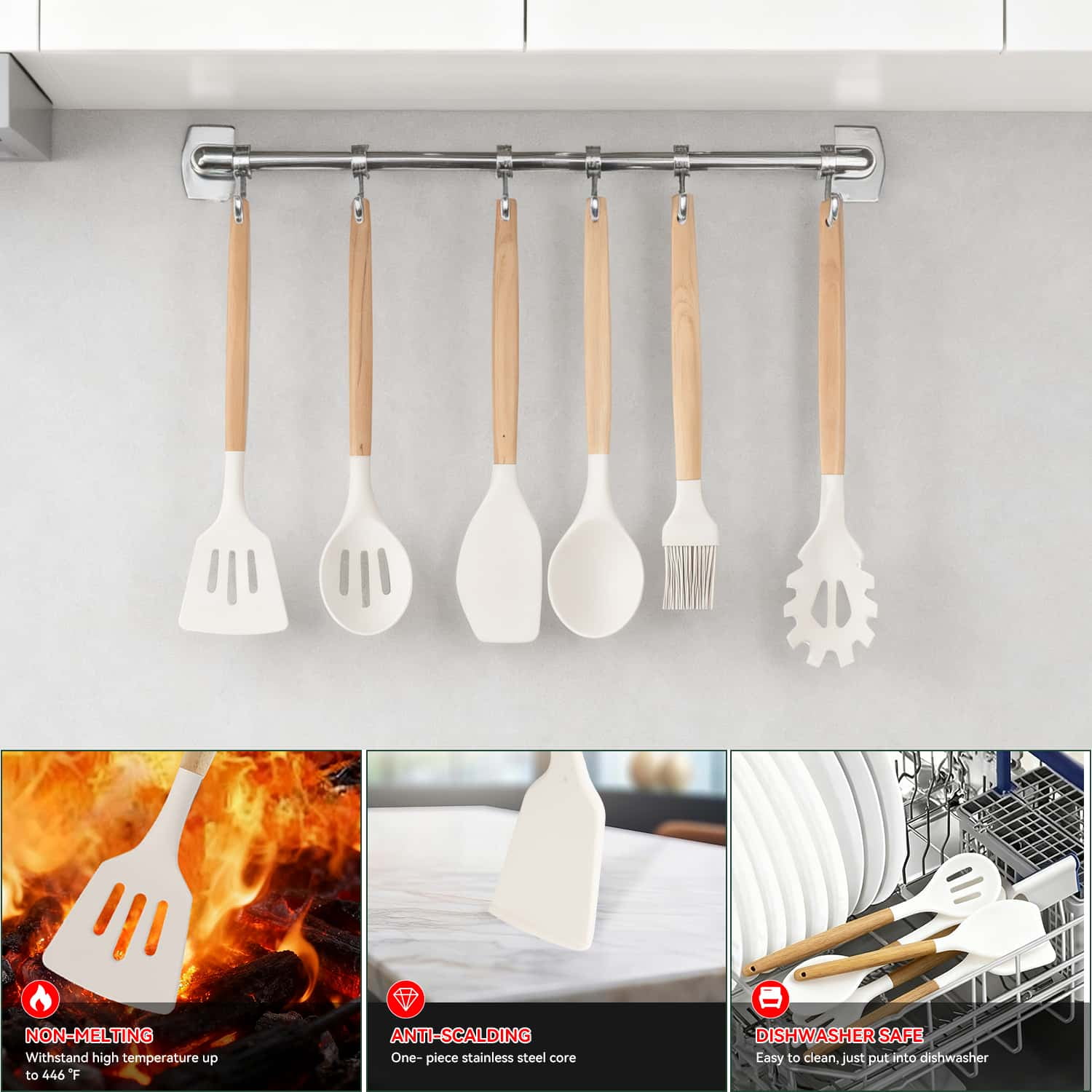 19PCS Kitchen Utensils Set for Cooking, 11 Cooking Utensils, 6 Knife set Beige,3 Utensil Sets,utensilios de cocina - Image 5