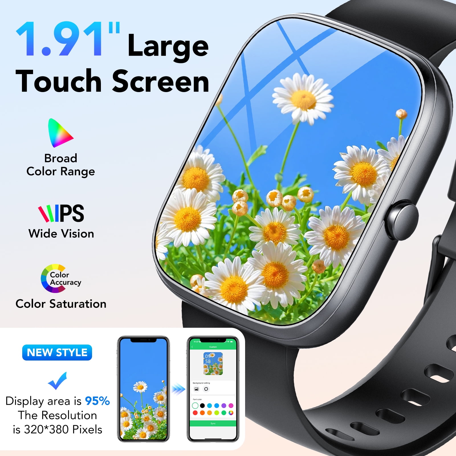 2026 NEW 1.91''HD Screen Smart Watch Compatible with Android and iPhone,Answer/Make Calls/100 Sports Modes/Message Reminder,IP68 Waterproof Fitness Tracker for Men Women, Gifts - Image 3