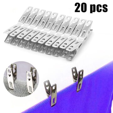 CHENGSI for Stainless Steel Clothes Pegs 20-Pack Spring Loaded Metal Laundry Clips Heavy Duty Clothespins Rust Resistant Waterproof Heat Frost Resistant for Wet Clothes Bed Linen