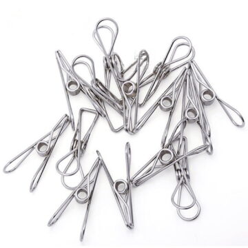 20XFixed Clip, Metal Wire Clips Clamps Stainless Steel Washing Line Clothes Pegs Hang Pins