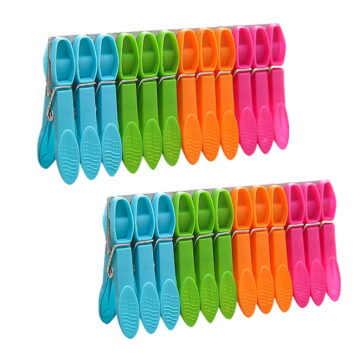 24 Pack Colorful Plastic Clothespins, Heavy Duty Laundry Clothes Pins Clips Pegs, Drying Line Pegs Small Colored Clothes Pins for Outdoor, Clothesline Crafts Picture Clips Food Package Clips