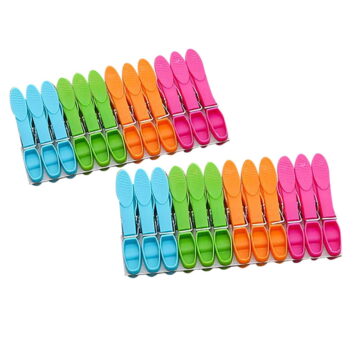 24 Pieces Plastic Clothes Pegs, Windproof Laundry Clips with Durable Grip for Hanging Garments Towels Socks Underwear