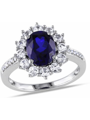 3.90 Carat (Ctw) Lab-Created Blue & White Sapphire Ring in Sterling Silver for Women