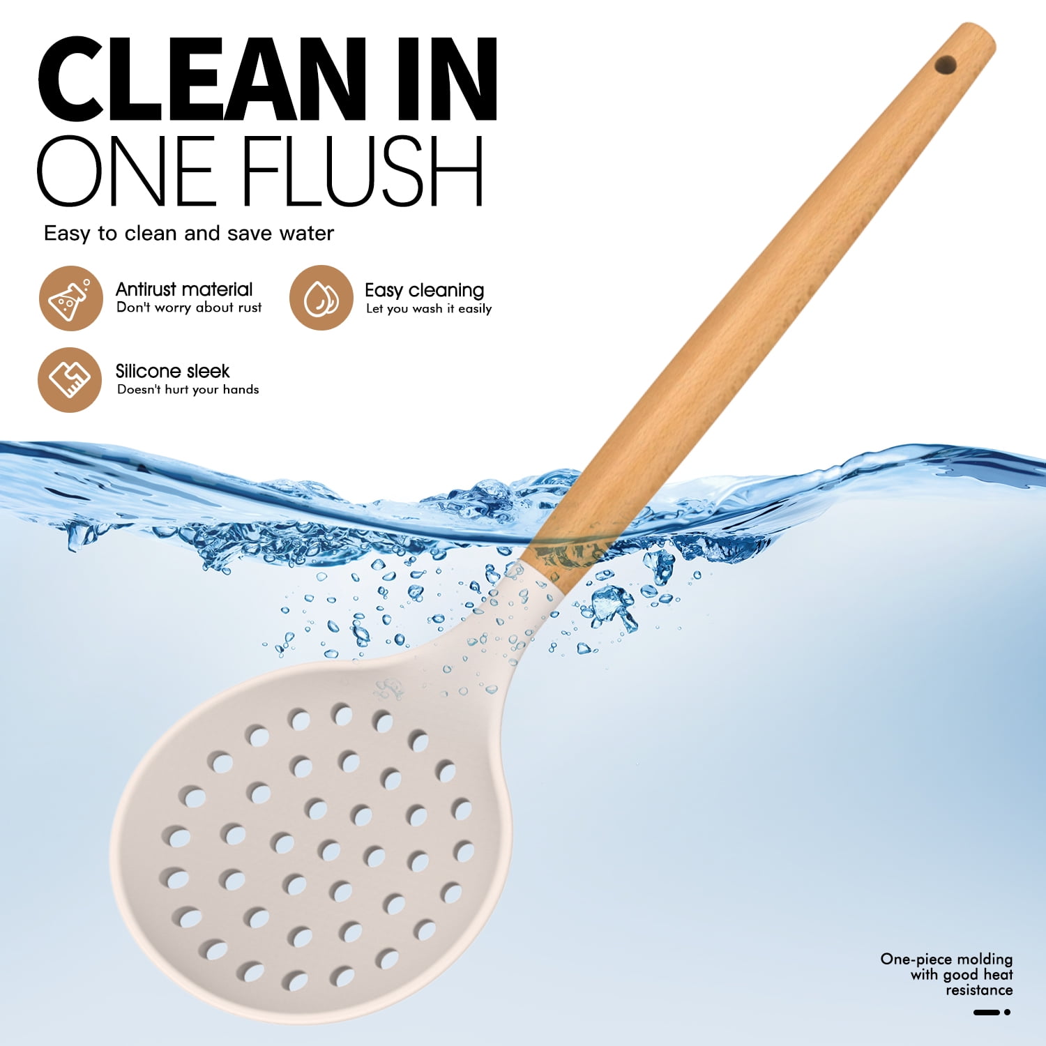 35 Silicone Cooking Utensils Set - 446°F Heat Resistant Silicone Kitchen Utensils for Cooking, Kitchen Utensil Spatula Set w Wooden Handles and Holder, BPA FREE Gadgets for Non-Stick Cookware (Khaki) - Image 3