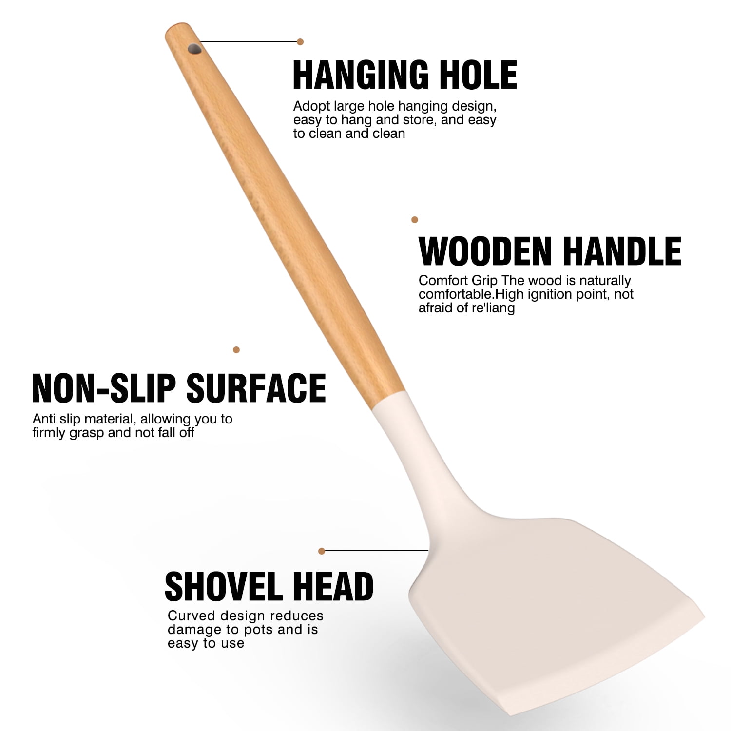 35 Silicone Cooking Utensils Set - 446°F Heat Resistant Silicone Kitchen Utensils for Cooking, Kitchen Utensil Spatula Set w Wooden Handles and Holder, BPA FREE Gadgets for Non-Stick Cookware (Khaki) - Image 4