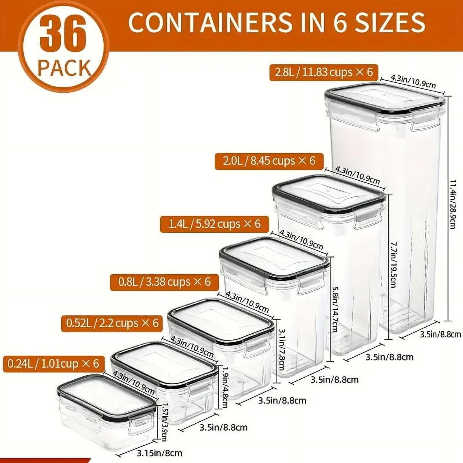 36 Pack Airtight Food Storage Containers Set with Labels & Marker- Leak-Proof, BPA-Free, Flip-Top Lids, Perfect For Kitchen Pantry Organization, Storage for Flour, Sugar, Cereal - Image 5
