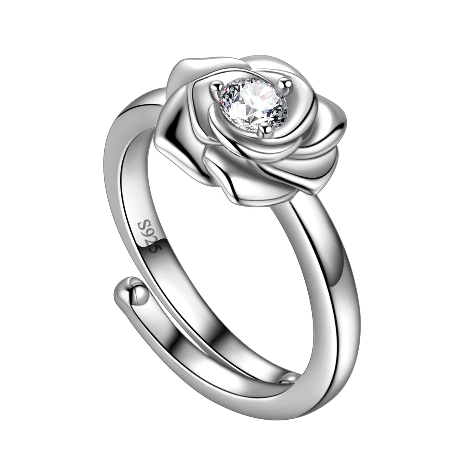 3D Rose Flower Ring 925 Sterling Silver Adjustable Promise Ring Women Jewelry Mother Birthday Christmas Valentine's Day Gifts for Her - Image 5