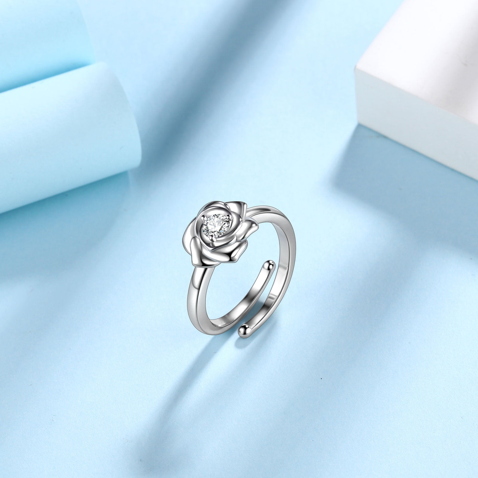 3D Rose Flower Ring 925 Sterling Silver Adjustable Promise Ring Women Jewelry Mother Birthday Christmas Valentine's Day Gifts for Her - Image 3