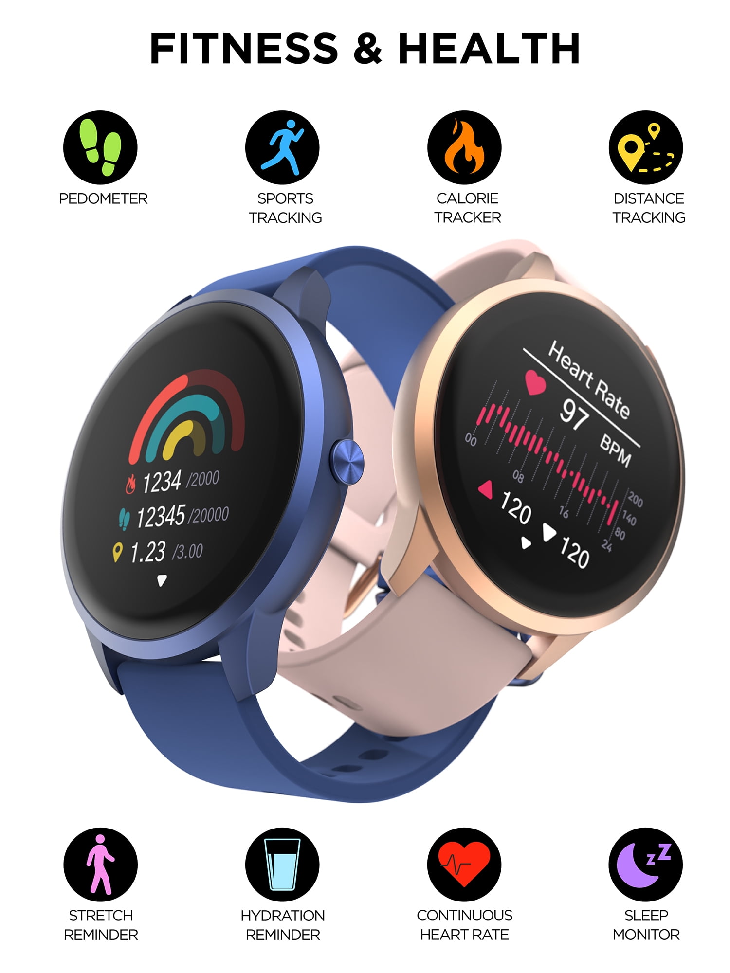 iTech Elite 3 Unisex Adult Round Smart Watch, Blush, Silicone Strap - Image 3