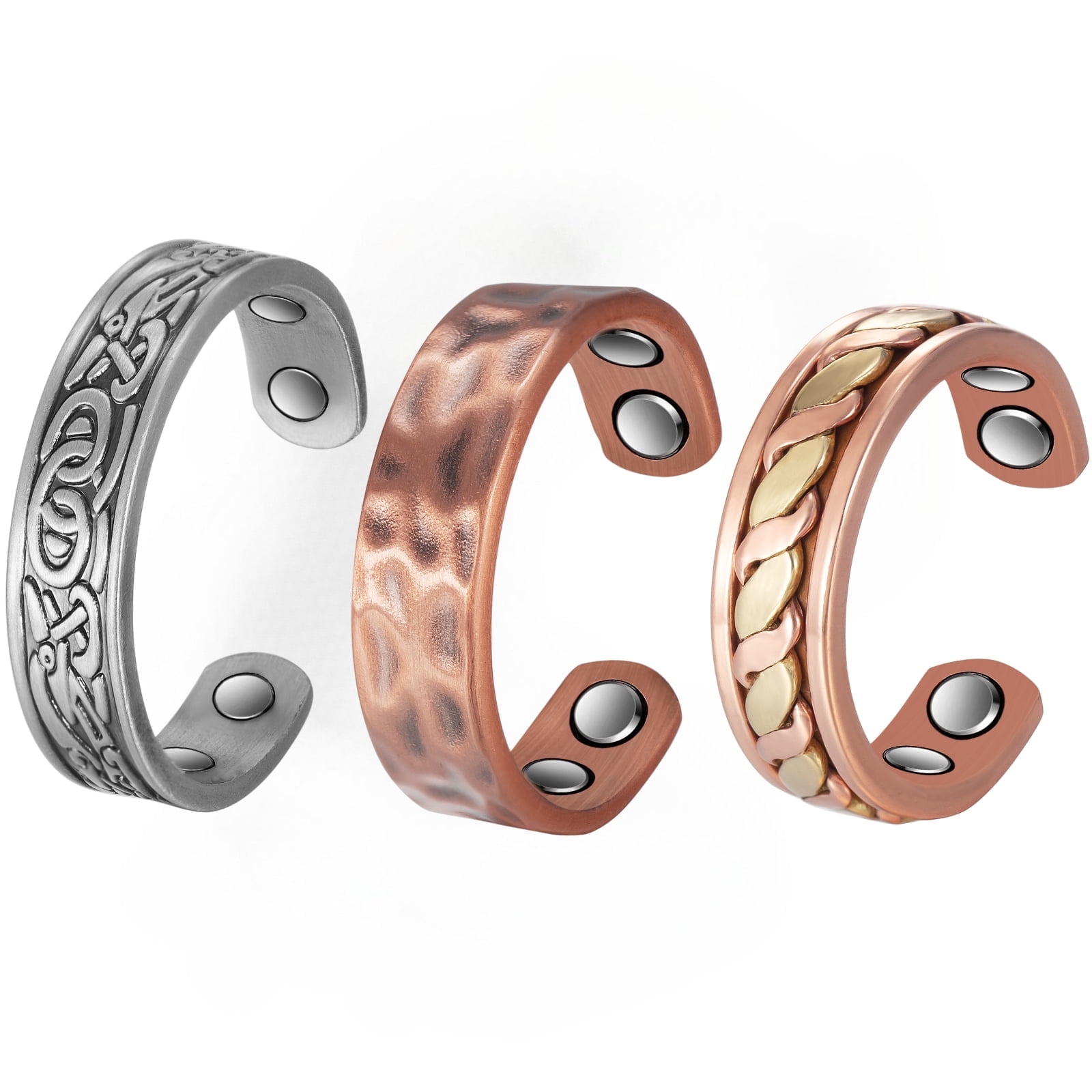 3PCS Pure Copper Rings Jewelry Set for Women, Magnetic Copper Rings, Gift for Mom Wife Daughter(CPR-0937 0010A 0955)