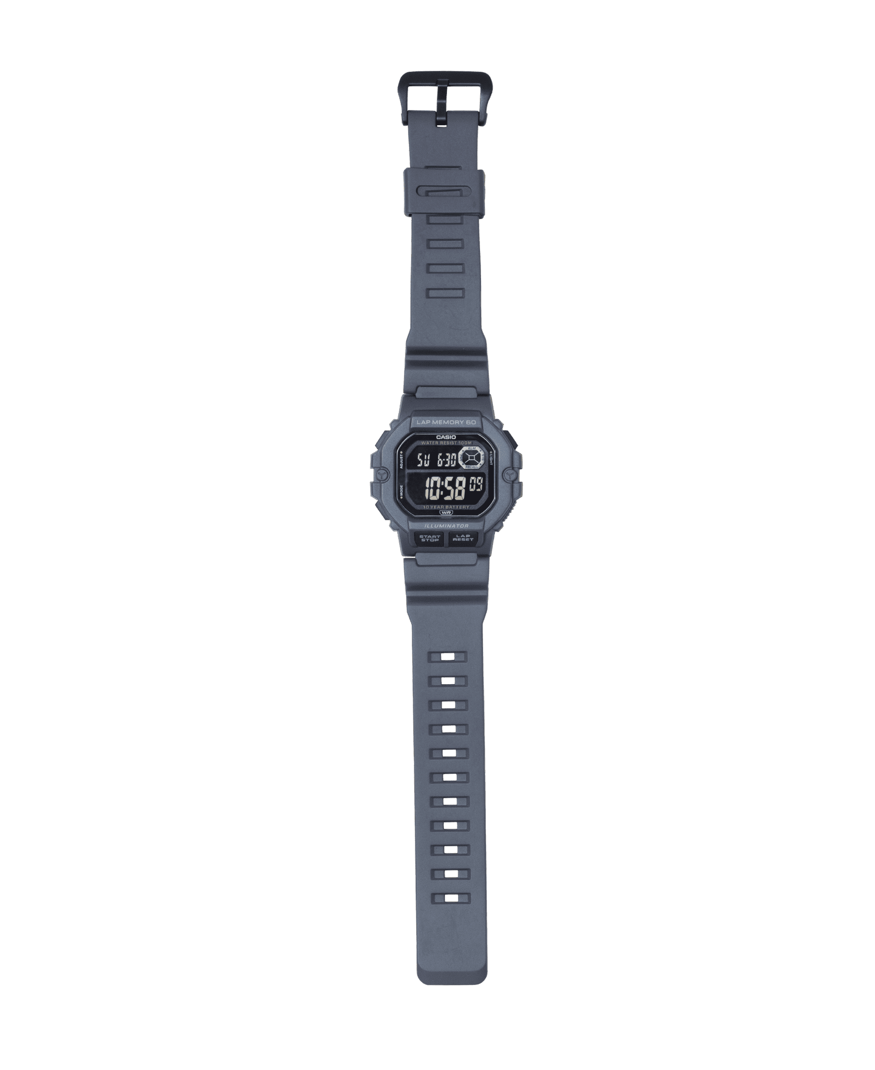Casio Mens Digital Wristwatch 10-Yr Battery 100M Wr Led Backlight Stopwatch Gray - Image 3
