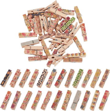 4Bag 10Pcs 10 Styles Flower Printed Wooden Craft Pegs Clips for for DIY Art Craft Party Decoration Mixed Color 35.5x8.5x9.5mm 1pc/style
