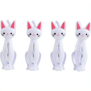 4PCS Plastic Clothespins Laundry Clothes Pins, Plastic Clothespins, Windproof Clothes Pins Clips with Cute Cartoon Cat Design for Home Drying and Outdoor - White