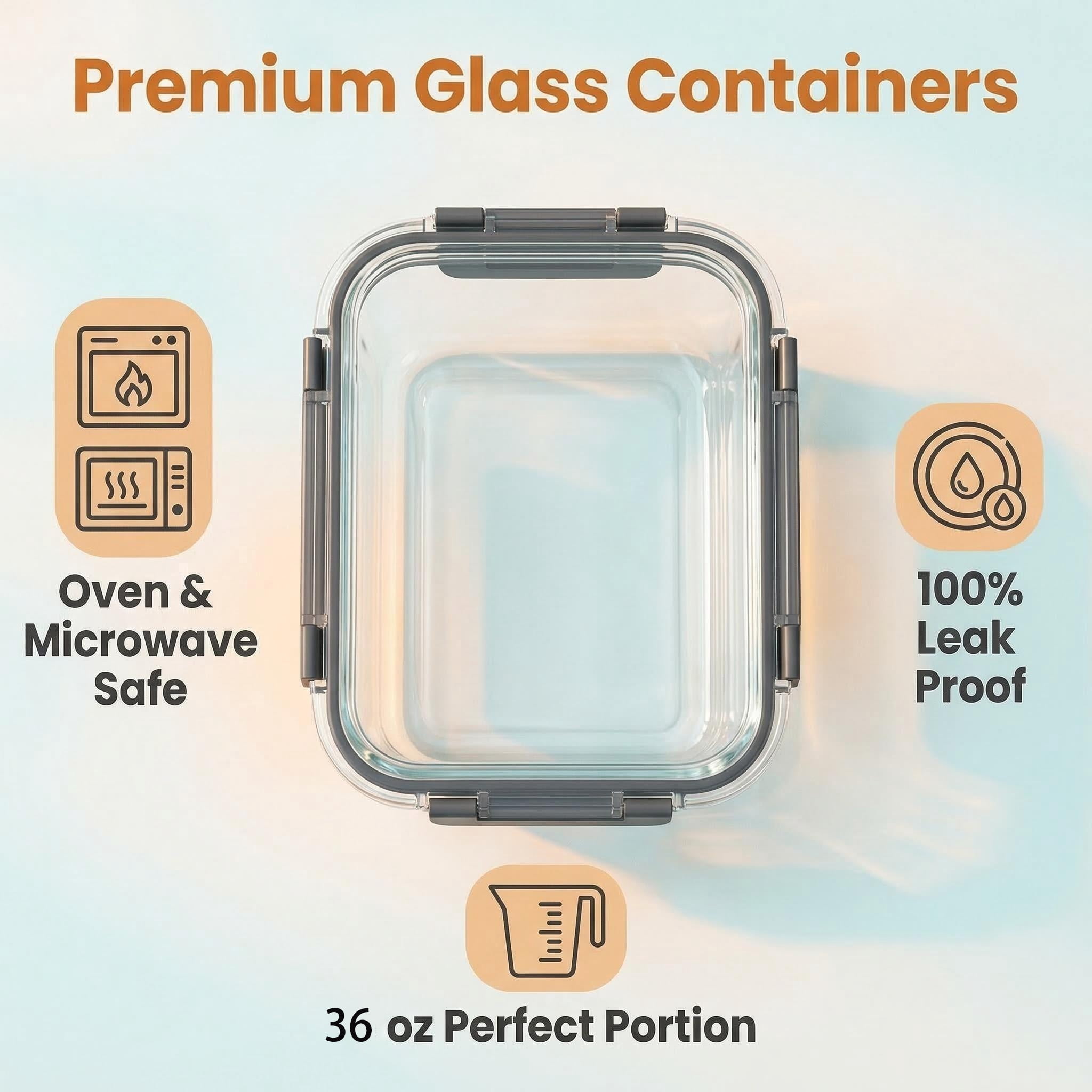 5 Pack 36 oz Glass Meal Prep Containers, Glass Storage Containers with Lids - Dishwasher, Microwave, Oven and Freezer Safe for Kitchen Organization & Food Storage come with free labels&marker pen - Image 5
