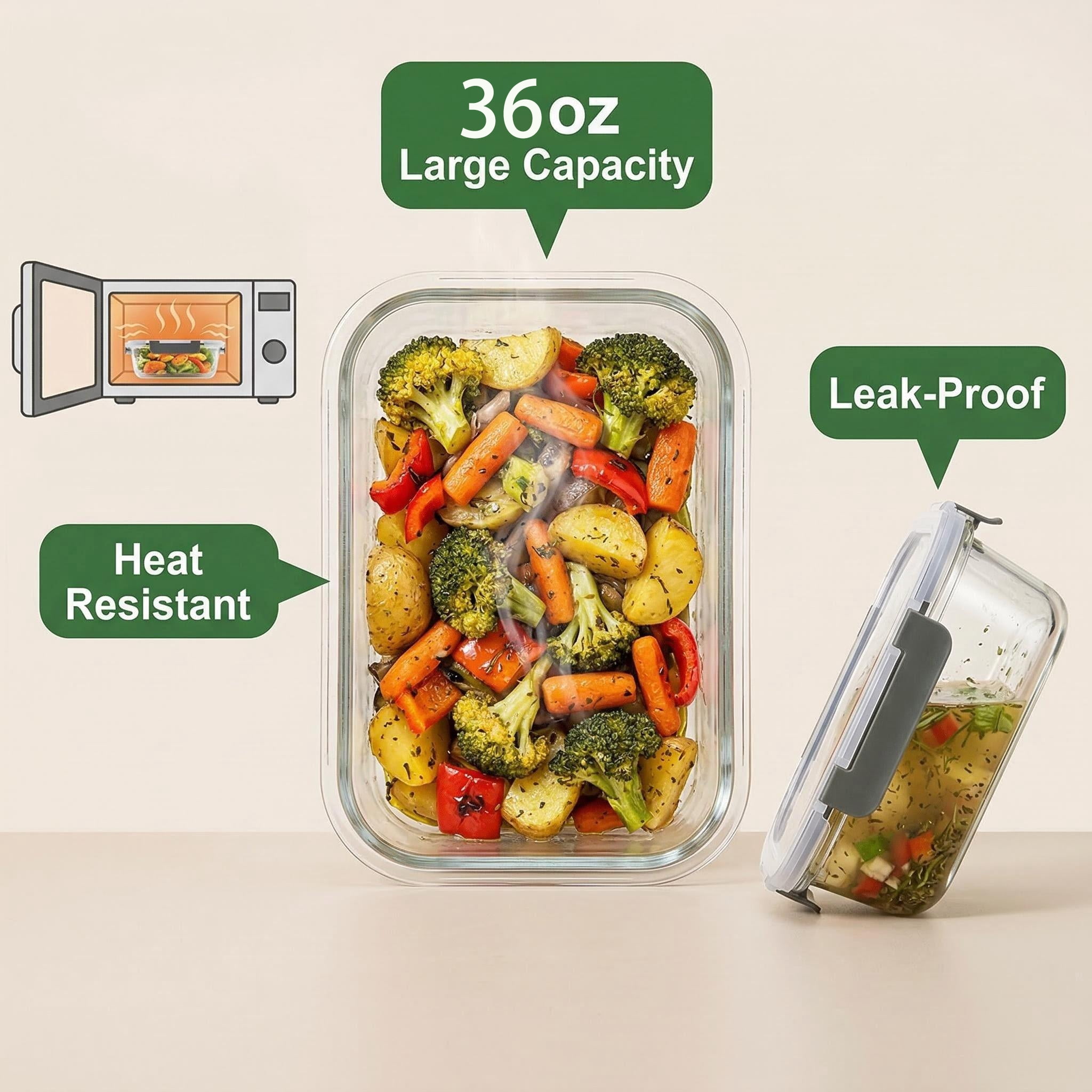 5 Pack 36 oz Glass Meal Prep Containers, Glass Storage Containers with Lids - Dishwasher, Microwave, Oven and Freezer Safe for Kitchen Organization & Food Storage come with free labels&marker pen - Image 4