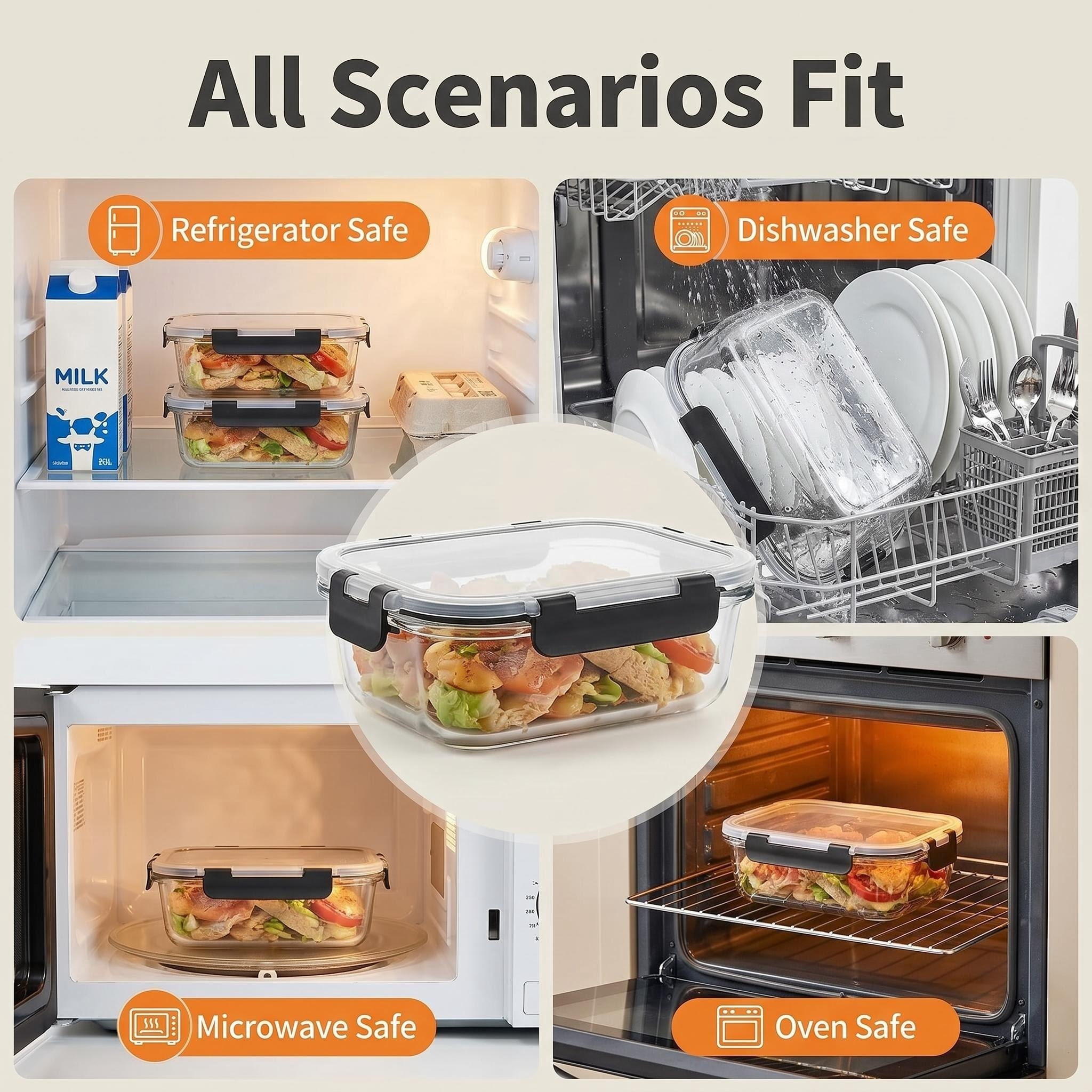 5 Pack 36 oz Glass Meal Prep Containers, Glass Storage Containers with Lids - Dishwasher, Microwave, Oven and Freezer Safe for Kitchen Organization & Food Storage come with free labels&marker pen - Image 3