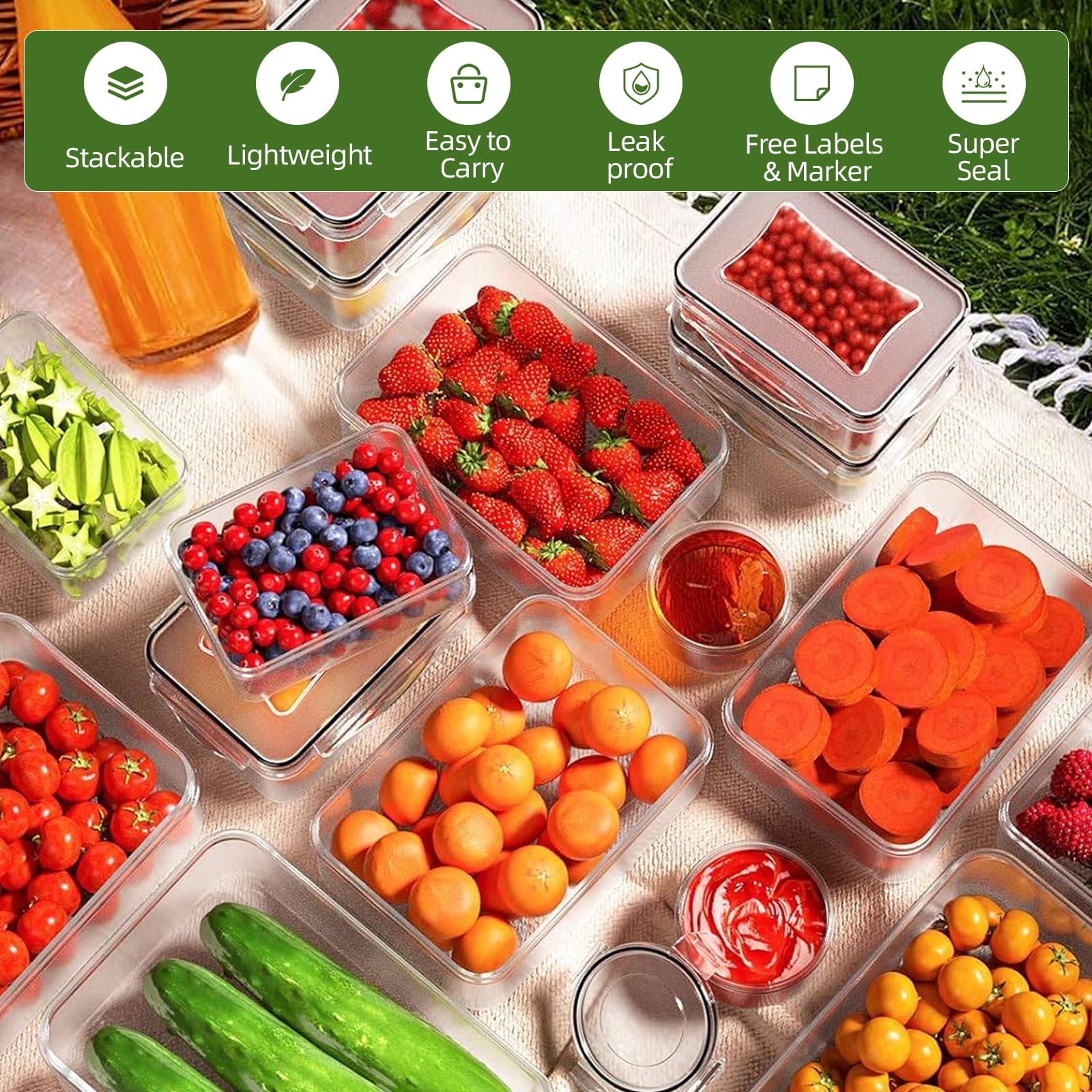 50 Pcs Food Storage Containers with Lids, Plastic Containers Kitchen Organizers and Storage(24 Containers + 24 Lids) - Image 2