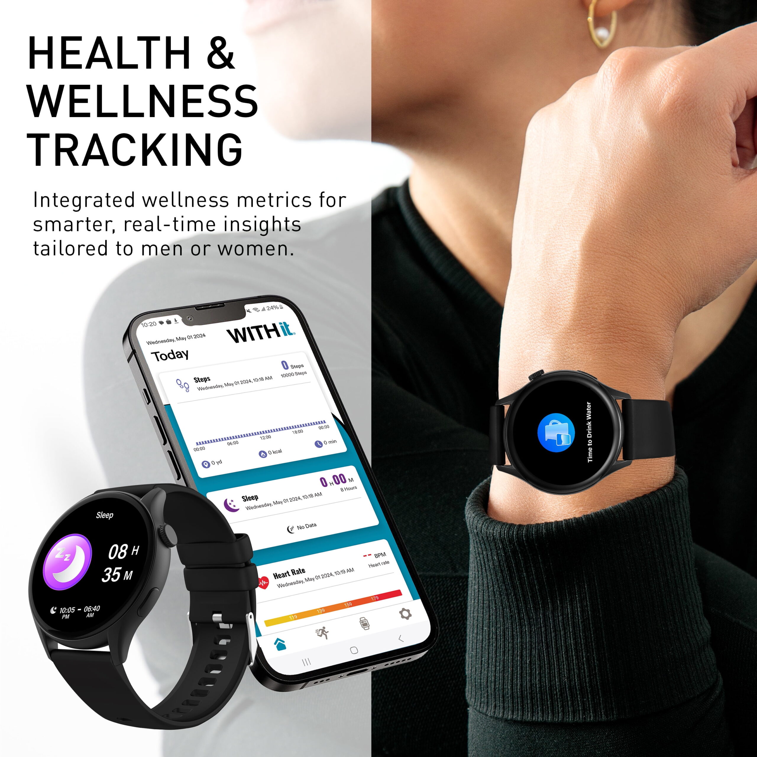 WITHit Unisex Deca Smartwatch with AMOLED Display, Black - Image 6